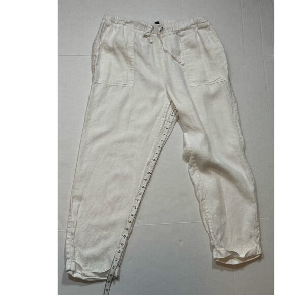 Saks Fifth Avenue White Linen Pull On Pants Womens Large Relaxed Fit Wide Leg - Picture 6 of 7